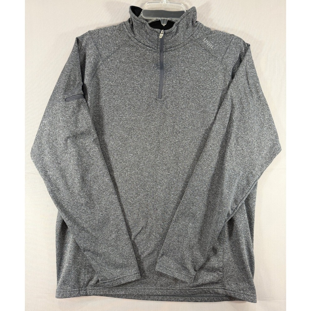 UNRL Mens Gray Heathered Quarter Zip Performance Pullover Activewear Top Large